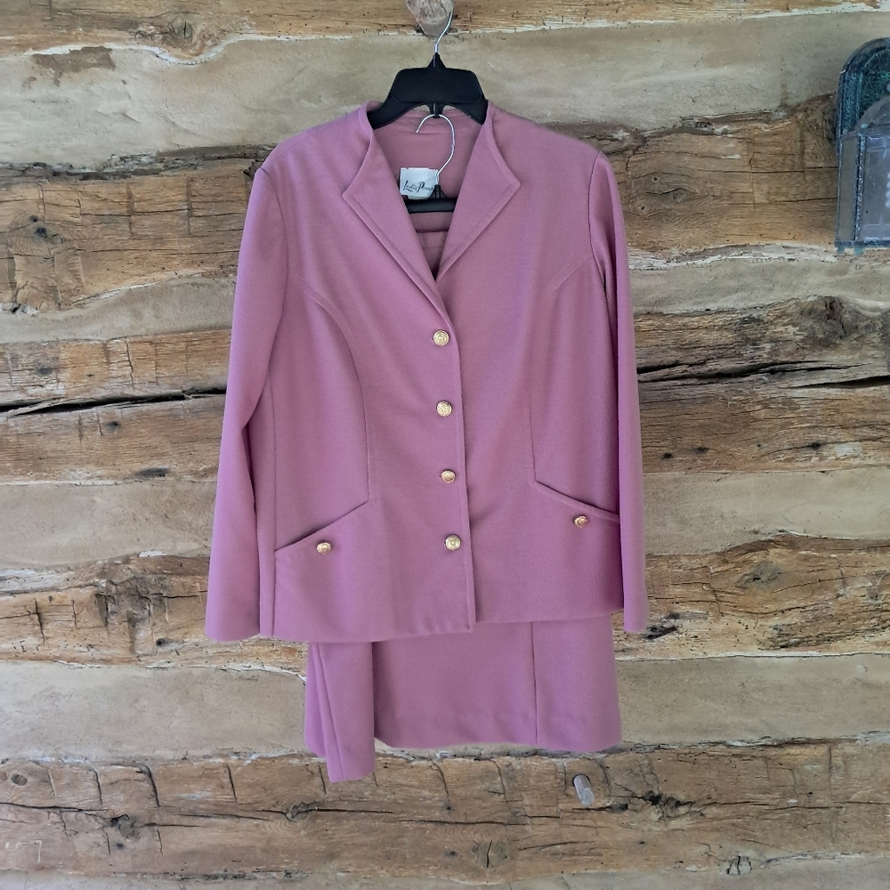 Leslie Pomer Pink Vintage Polyester Skirt Set Size 16